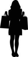 Silhouette of Girl Shopping in Flat Design and Shape. vector
