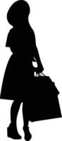 Silhouette of Girl Shopping with Flat Shape vector