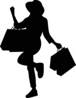 Silhouette of Girl Shopping in Flat Design. vector