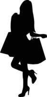 Silhouette of Girl Shopping with Flat Design and Shape. vector