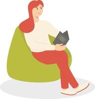 Woman Sitting While Reading Book Isolated on White Background vector