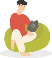 Man Sitting While Reading Book on White Background. vector