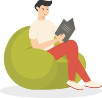 Man Sitting While Reading Book Isolated on White Background vector