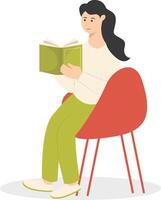 Woman Sitting While Reading Book Isolated on White Background. vector