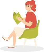 Woman Sitting While Reading Book Isolated Isolated on White Background. vector