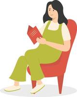 Woman Sitting While Reading Book in Flat Design vector