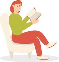 Woman Sitting While Reading Book with Flat Design vector
