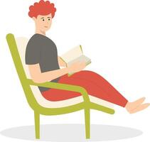 Man Sitting While Reading Book Isolated on White Background. vector