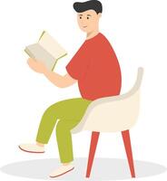Man Sitting While Reading Book in Cartoon Design vector