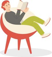 Man Sitting While Reading Book with Flat Design vector