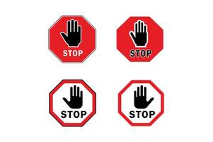 Illustration of Red Stop Sign with Hand, stop sign with hand, warning stop sign, red restriction symbol, do not enter sign vector