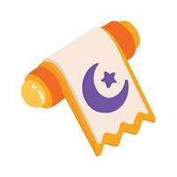 Religious Islamic scroll with crescent moon, symbolizing holy Ramadan. vector