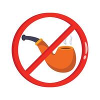A vibrant cartoon style image of a red no smoking sign with a pipe and smoke. vector