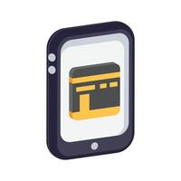 Smartphone displaying the Kaaba, symbolizing Islamic prayer apps and guidance. vector