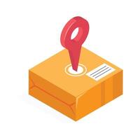 Parcel with a location pin for delivery tracking and shipping. vector
