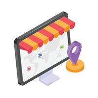 eCommerce store with location markers for global shopping accessibility. vector