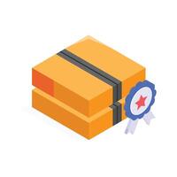 Sealed package with a quality badge for premium product shipping. vector