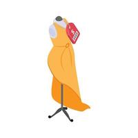 An isometric illustration of a dress displayed on a mannequin. vector