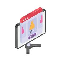 Digital screen displaying an online clothing store with product listings. vector