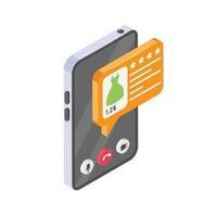 Mobile device showing product ratings and reviews. vector