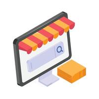 E commerce website with a store search and product box. vector