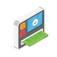 An isometric icon of a modern atm machine, ready to use vector
