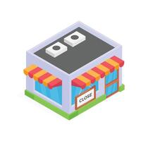 This vibrant isometric illustration showcases a simple shop building. vector