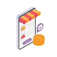 Smartphone displaying an online shopping store with price tags. vector