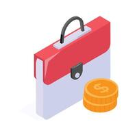 Professional briefcase with money coins representing ecommerce business. vector
