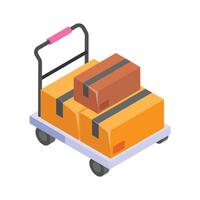 A warehouse cart carrying multiple shipment boxes. vector