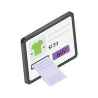 Digital shopping receipt with a product price and buy button vector