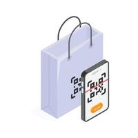 Icon of a QR Code Scanning of a Shopping Bag for Online Shopping vector