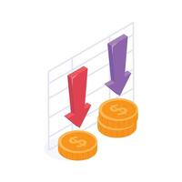 Declining Financial Performance Depicted by Falling Arrows and Coins vector