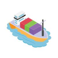 This vibrant isometric icon showcases a cargo ship loaded with containers vector