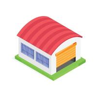 Isometric icon of a Storage Building with a Sectional Garage Door. vector