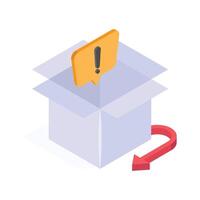 Open Box with Warning Icon and Reverse Arrow, Representing a Problem or Issue vector