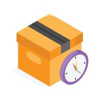 Isometric package with a clock, symbolizing express and timely delivery. vector
