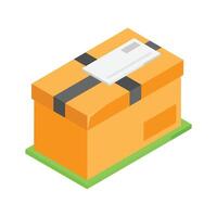 Isometric cardboard box packed and sealed for shipment and delivery vector