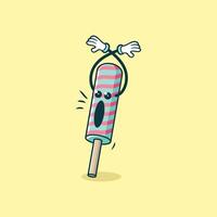 A surprised striped popsicle character holds its arms up vector
