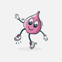 A happy red onion cartoon character joyfully dances vector