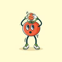 A Tomato Character Playing Basketball vector