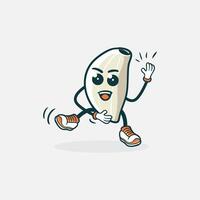 A happy onion clove character is running and waving vector