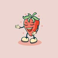 A Happy Strawberry Cartoon Character Smiles Widely vector
