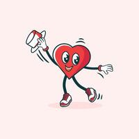 A Happy Heart Character Dancing with a Hat vector