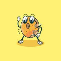 A surprised donut character walks happily vector