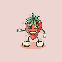 A Happy Strawberry Cartoon Character Points vector