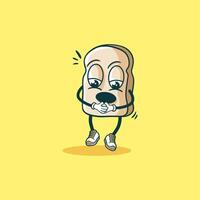 A slice of bread character feeling shy and covering its face vector