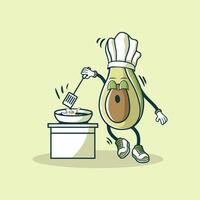 Avocado Chef Cooking A Fried Egg Breakfast vector