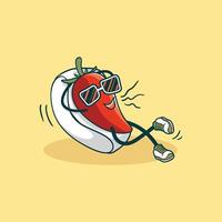 A Chili Pepper Character Relaxes on a Raft Wearing Sunglasses vector