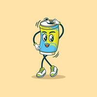 A cheerful soda can character dances playfully vector